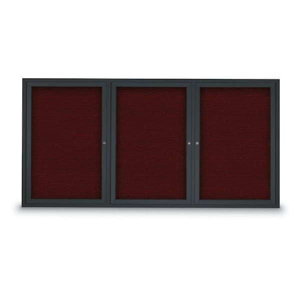96"x48" 3-Door Enclosed Outdoor Letterboard, Burgundy/Black